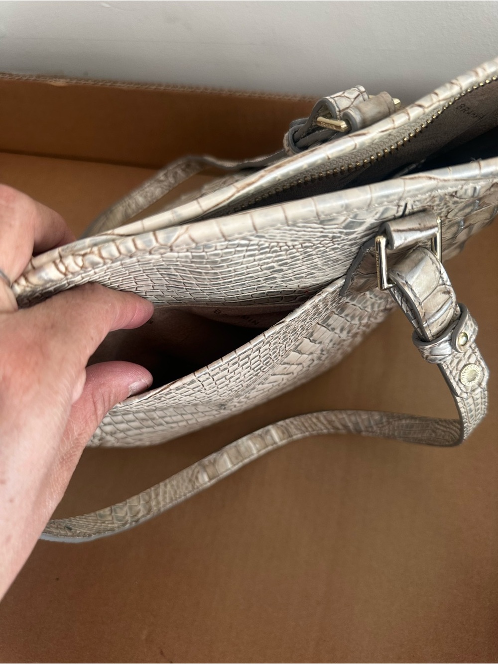 Brahmin Silver Croc-Embossed Tote with Tassel Charm - Picture 8 of 8